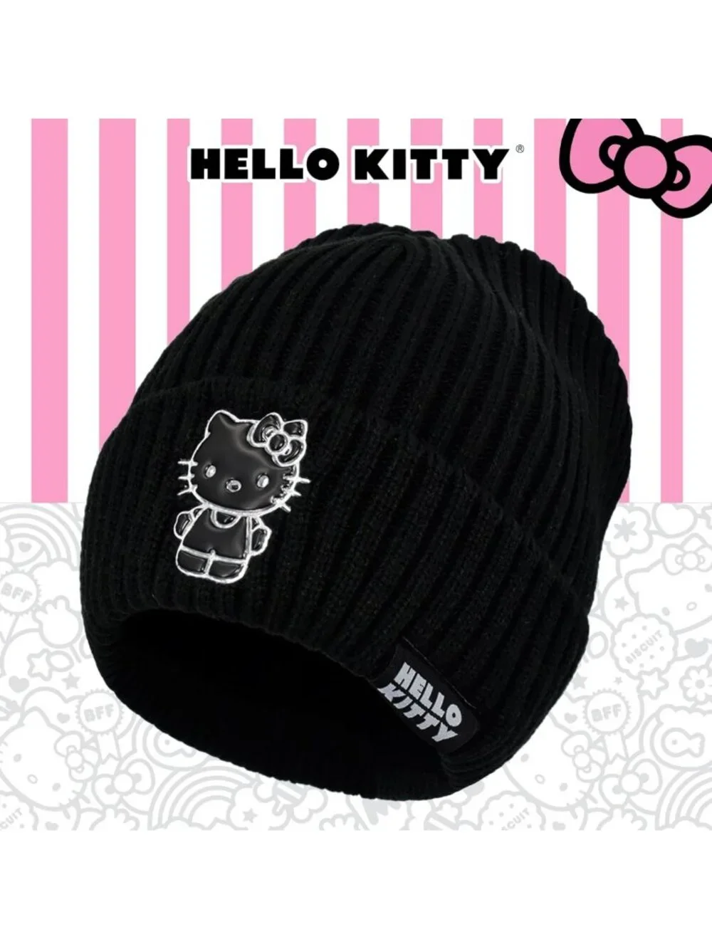 Cozy Black Acrylic Cuffed Beanie Hat for Women - Winter Knit Cap, One Size
